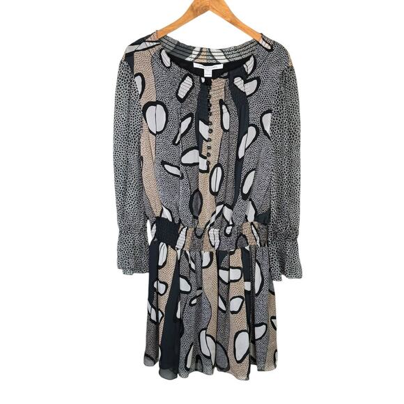 Diane Von Furstenberg DVF NWT Kelley Brown Black Printed 100% Silk Blouson Dress - Picture 10 of 15
